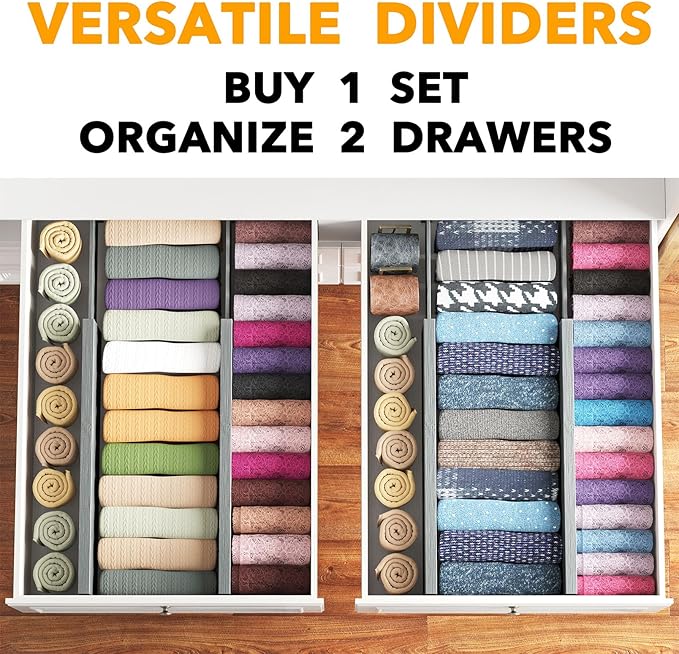 SpaceAid Bamboo 4 Pack Dresser Drawer Dividers, 4.65??High Adjustable 17??22??Drawer Organizers, Expandable Organization for Clothing, Clothes, Dressers, Gray