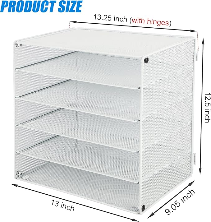 EASEPRES 5 Slot Mesh Desk Organizer Tray, File Paper Letter Folder Holder Desktop Paper Sorter Mail Organization Rack Storage Accessories, for Office Home School Classroom, White