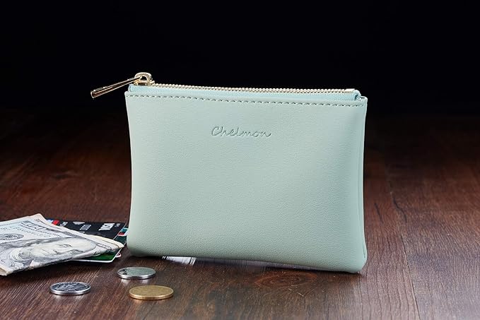 Chelmon Vegan Leather Coin Purse Pouch Change Purse With Zipper For Men Women