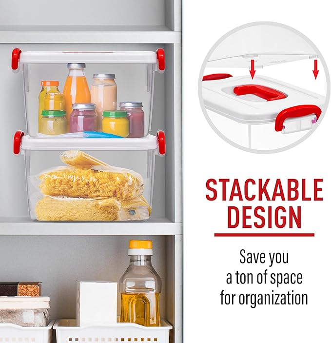 Tribello Clear Plastic Storage Bins with Lids and Handle Stackable Storage Bins, 9 Quarts