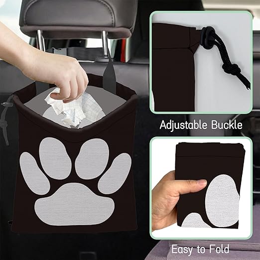 Dog Paw Car Trash Bag,Hanging Drawstring Car Garbage Bag,Waterproof Canvas Car Back Seat Organizer with Adjustable Buckle,for Vehicles,SUVs,Camping,Road Trips