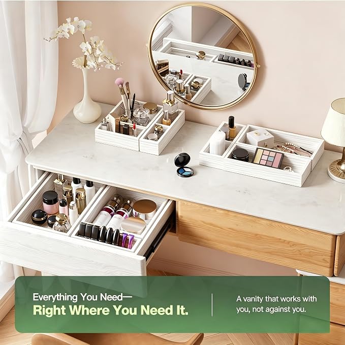 9-Pack Solid Wood Junk Drawer Organizer, Modular Desk Drawer Tray & Accessories with Non-Slip Pad, Multi-Use for Kitchen, Office, Bedroom Dresser, Utensil, Makeup, Stationery, Tea Bags & Coffee Pod