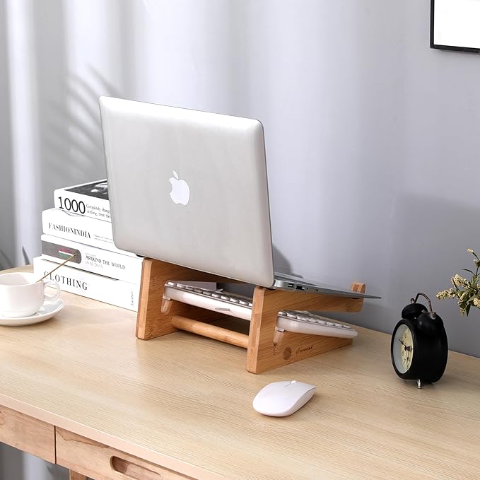 Wooden Vertical Laptop Stand for Desk, Bamboo Laptop Holder Compatible with MacBook Air Pro/Dell XPS/Surface Pro/HP/Pixelbook/Lenovo, More 13-15.6 Inch Laptops