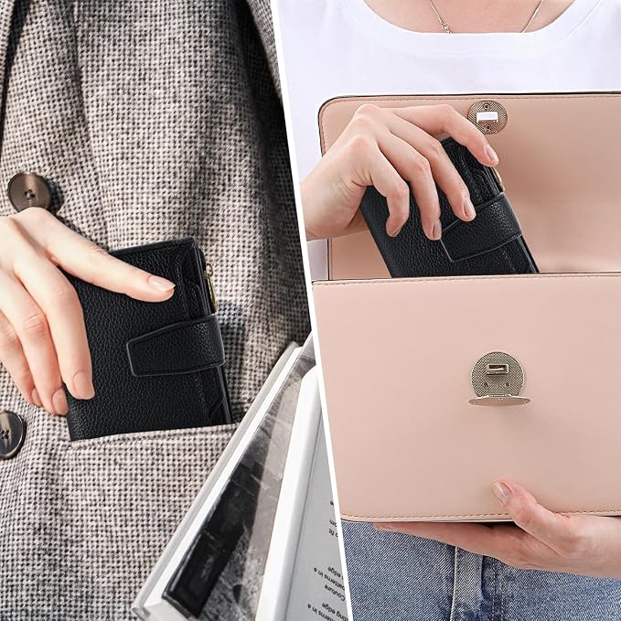 Airkit Small Wallet Women RFID Blocking Soft Leather Bifold Compact Card Holder Wallet for Women with Zipper Coin Pocket 4 ID Window
