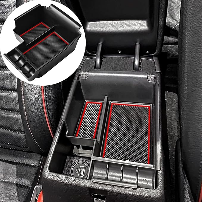 TACORBO Center Console Organizer Compatible with 2019-2024 Kia Forte LX/LXs/GT-Line/GT Insert Tray ABS Armrest Secondary Storage Box, Red