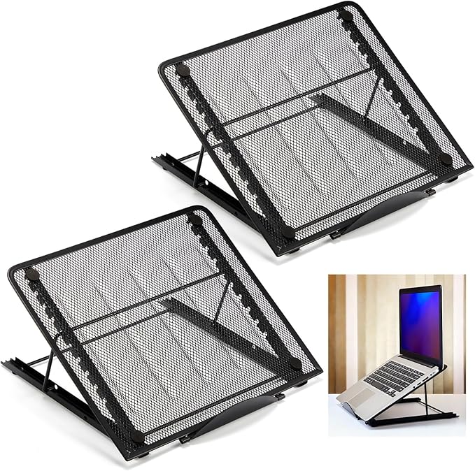 2 Pcs Mesh Laptop Stands 10 Levels Large Adjustable Laptop Riser Holder Computer Stand for Desk Cooling Ventilated Universal Lightweight Ergonomic Tray for Diamond Painting Reading