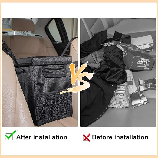 Hanging Car Trash Bag with Lid, Collapsible Garbage Bag with Pockets, Car Garbage Can for Central Control Leak-Proof Storage Organizer Box 1.76 Gallon Capacity Multipurpose Trash Bin