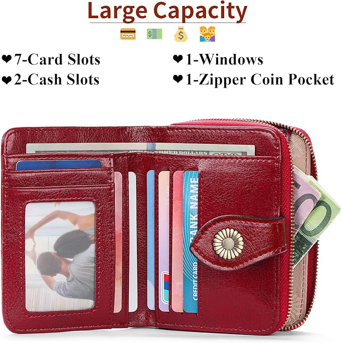 SENDEFN Small Womens Wallet Leather RFID Blocking with Multiple Card Slots and Zipper Coin Pocket