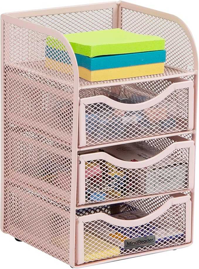 Mind Reader Desktop Accessory Storage, Paper Binder Clip Basket, Workspace, Office, Metal Mesh, 4.75"L x 5"W x 8"H, Pink