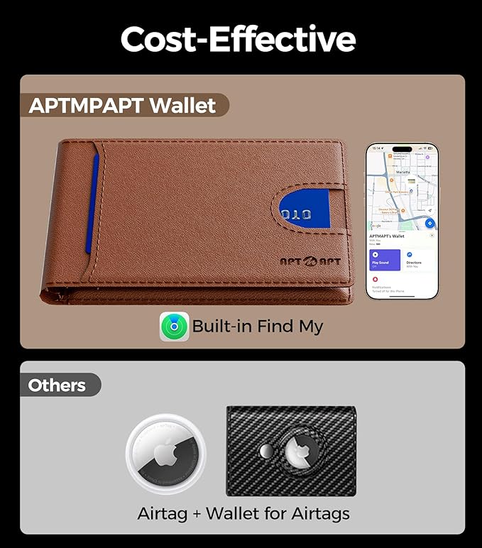 Men's Wallet with Tracker, (RFID Blocking) Slim Bifold Front Pocket Wallets for Men with Find My for Travel, Gym, Daily Use with Gift Box, Brown