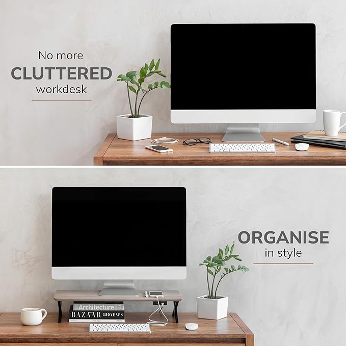 Anji Mountain Monitor Stand - Desktop Organizer & Laptop Riser, Ergonomic Monitor Riser, Space-Saving Monitor Stand for Desk, Durable Construction, Easy Assembly, Ideal for Home & Office,Biscotti