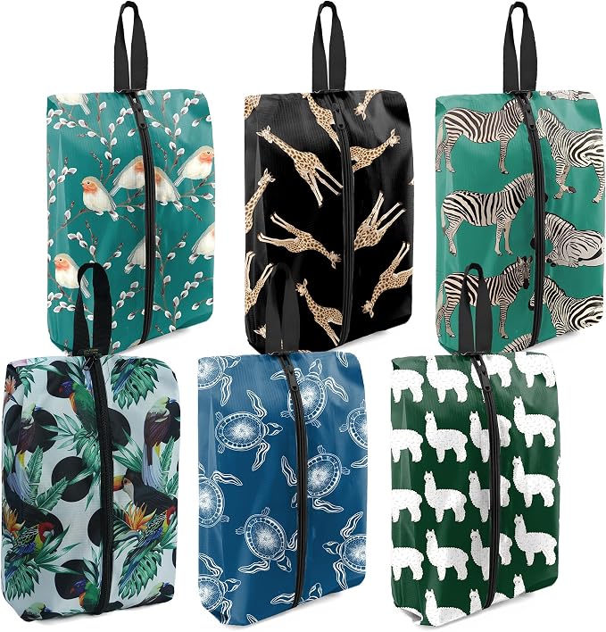 BeeGreen Shoe Bags 6 Pack Animal Design for Travel with Handle as Packing Organizers for Suitcase and Luggage | Portable Nylon Storage Accessories for Vacations, Essential Gifts for Women and Men