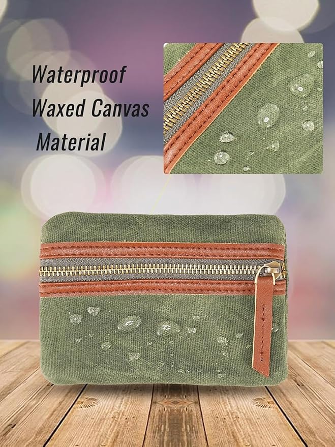 SAYRAM SP9 Pocket Organizer, Waxed Canvas EDC Pouch, Zipper Pocket Organizer Pouch for Men, Slim EDC Organizer for Coins, Notebook, Multitool, Tactical Pen