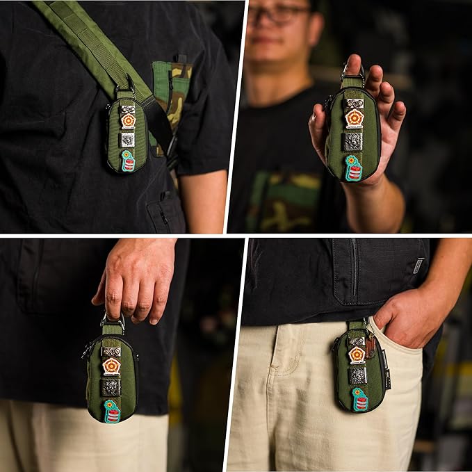 TACTICAL GEEK Storage A7 EDC Key Chain Case, Custom Carabiner, Mini Key Organizer, Portable Zippered Case for Daily Carry Green