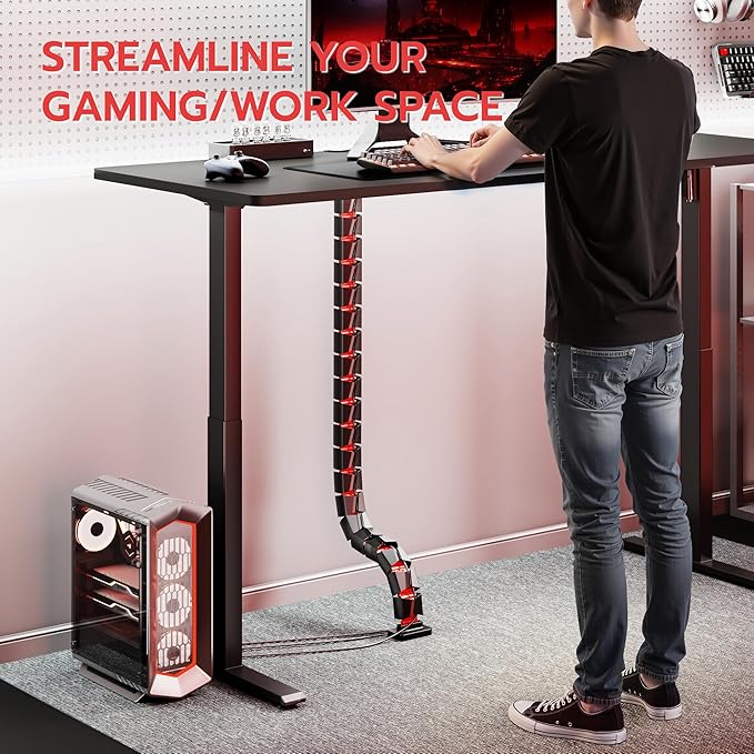 ARES WING Under Desk Cable Management Spine, Clamp On Vertebrae Cable Management for Standing Desk, Length Adjustable Cord Organizer with 20 Modular Vertebrae for Office and Gaming Desks, Red