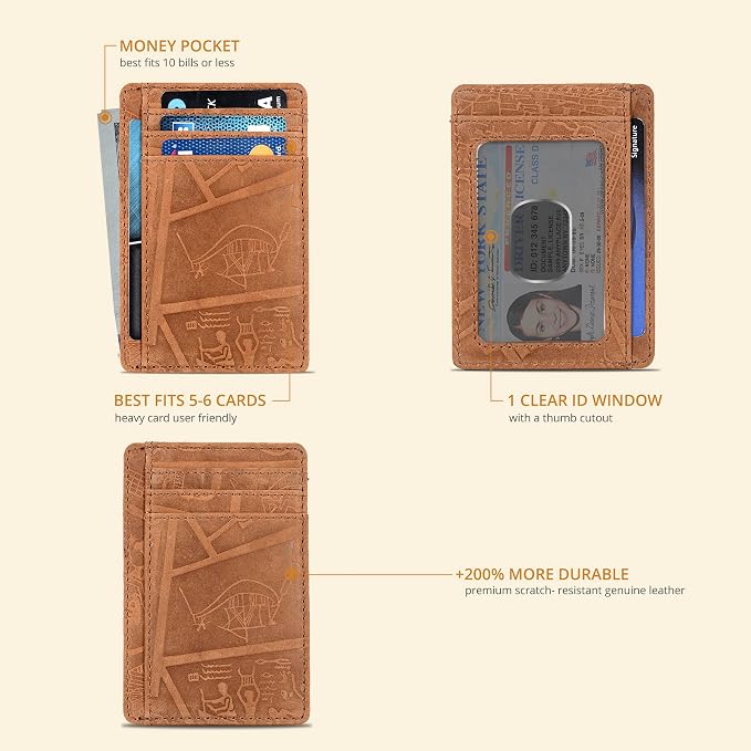 Oak Leathers Leather Slim Minimalist Wallet for Men & Women RFID Front Pocket Leather Card Holder Wallets (Egyptian Cognac)