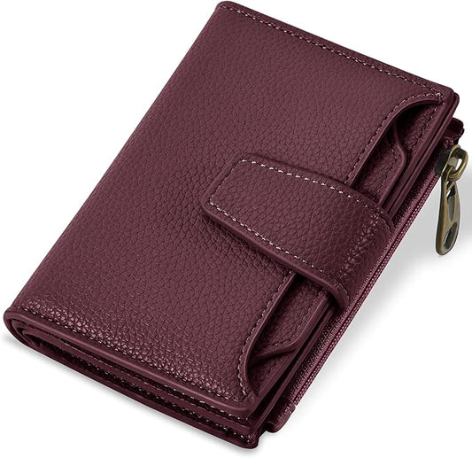 Airkit Small Wallet Women RFID Blocking Soft Leather Bifold Compact Card Holder Wallet for Women with Zipper Coin Pocket 4 ID Window