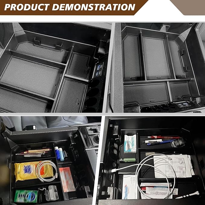 Muslogy Center Console Organizer & Shifter Storage Box Compatible with Toyota Tundra 2022-2025 2026 Accessories Phone Pocket Charge Area Console Inserts Storage Divider Passenger Side Only 2PCS