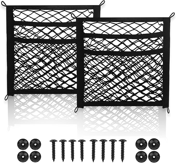 3 Layer Small Cargo Net,Cargo Storage Pocket Net, Mesh Elastic Pouch Organizer with Mounting Screws Hooks for Car,Rv, Trunk,Boats,SUV, Truck (2 Pack,11.8 x 15.8Inch(30 x40cm)