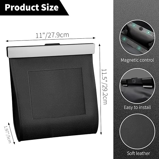 Premium Car Trash Can with Magnetic Lid, Waterproof Leakproof PU Leather Vehicle Garbage Bin, Foldable Hanging Auto Trash Bag for Seat Back Pocket, Fits Cars SUVs Trucks, Includes 2 Rolls Trash Bags