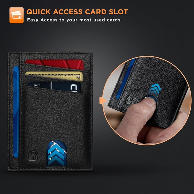 SERMAN BRANDS RFID Blocking Slim Minimalist Mens Front Pocket Wallet. Thin Card Holder. Full Grain Leather Wallets for Men