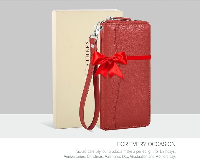 Orange Leather Wallet for Women - RFID Womens Wallet Clutch with 8 Credit Card Holder, Coin Pocket, Gift for Women’s Teens Ladies
