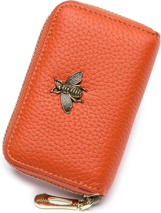 imeetu RFID Credit Card Holder, Small Leather Zipper Card Case Wallet for Women