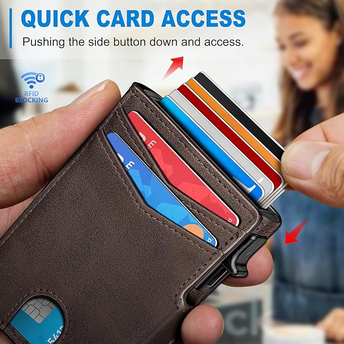miyozi Men Wallet,with Money Clip Coins Pocket ID Window,Slim Front Pocket RFID Blocking Pop-up Card Holder 3.9"x 2.7", Gift Boxed