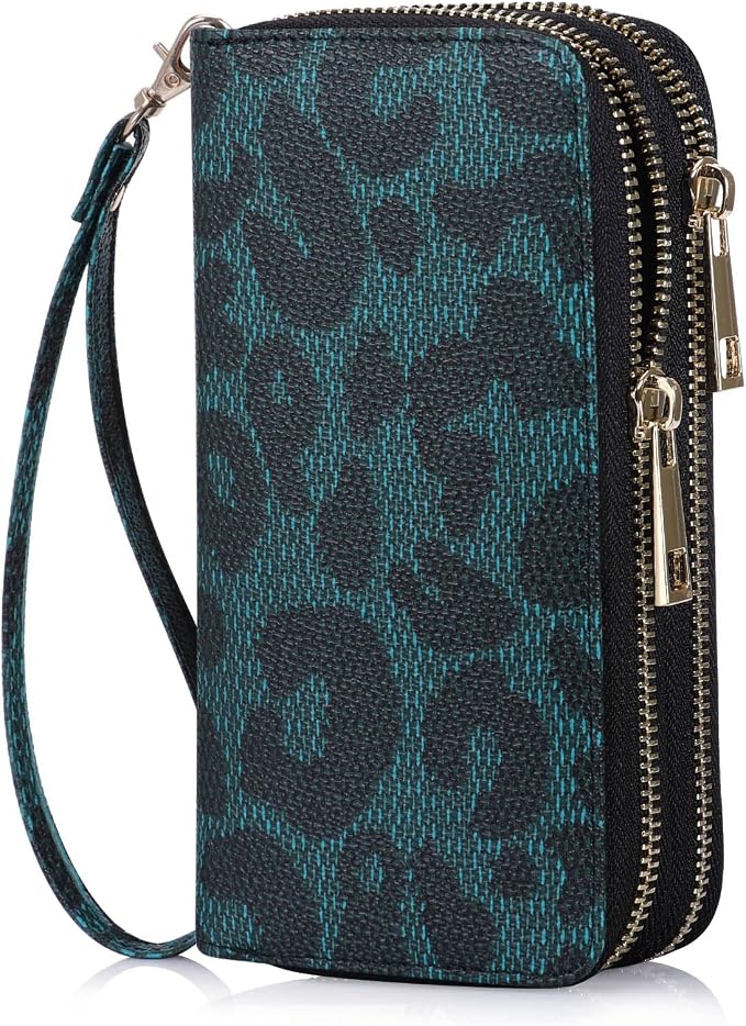 Cellphone Wallet for Women Dual Zipper Long Purse with Removable Wristlet