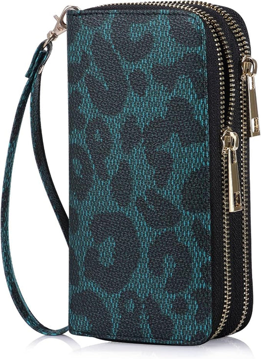 Cellphone Wallet for Women Dual Zipper Long Purse with Removable Wristlet