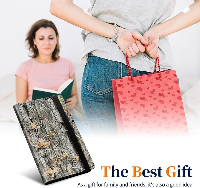 Premium PU Leather Checkbook Cover for Men & Women,RFID Blocking Slim Check Book Holder with Duplicate Check Divider & Pen Holder,Fits Standard Personal Checks,Camouflage Forest