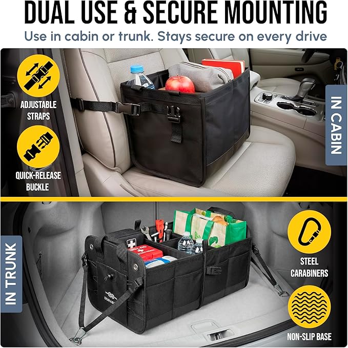 XL Modular Trunk Organizer System – 4 Section Extra Large Car Cargo Organizer for SUVs, Trucks & Cars – Foldable Multi-Compartment Storage, Heavy Duty 1680D Oxford – Black