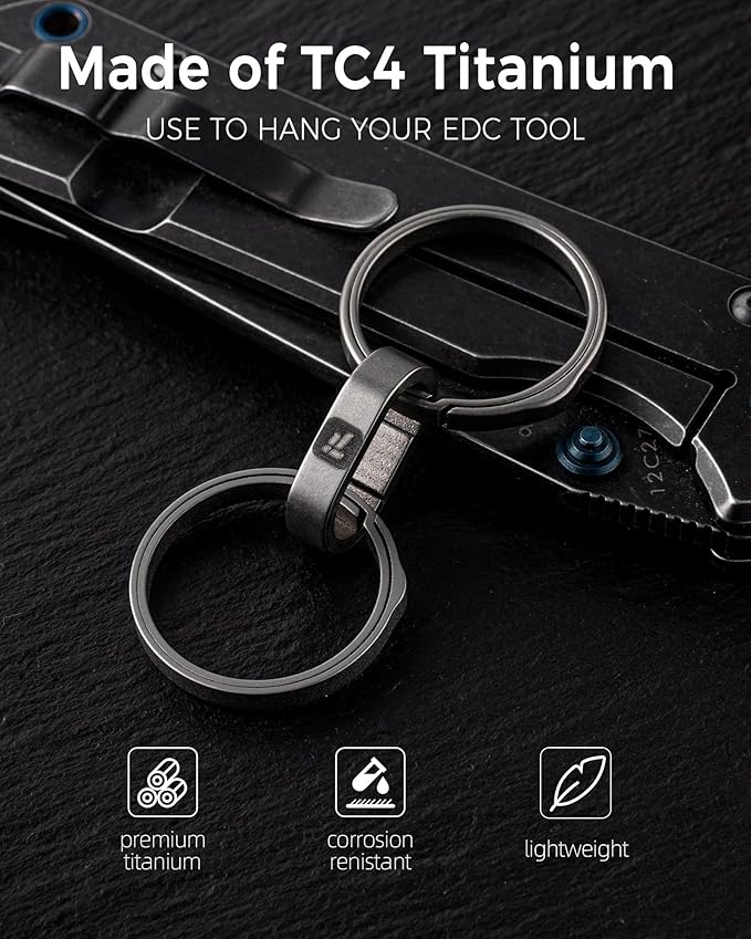FEGVE Key Ring, Titanium Side Pushing Key Rings Keychain Rings Small Split Keyrings for Men