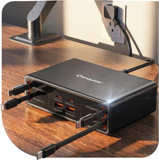 8-in-1 Retractable Charger for Multiple Devices, 105W Charging Station with Retractable Cords, USB C Charger Wall Plug GaN Usbc Hub for iPhone 17/16/15, Galaxy S26, iPad, Pixel, Home Office, Desktop