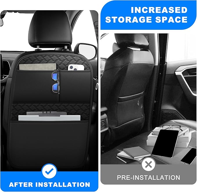 Back Seat Protector 2 Pack Fit for Ford Explorer Car Kick Mats for Kids Upgraded Version with Storage Organizer Waterproof Dirt Proof Faux Leather Auto Accessories (Black)
