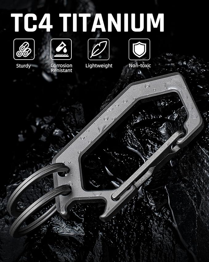 TISUR Titanium Carabiner Keychain Clip, Heavy Duty Key Ring Holder,Bottle Opener Car Key Chains for Men Women