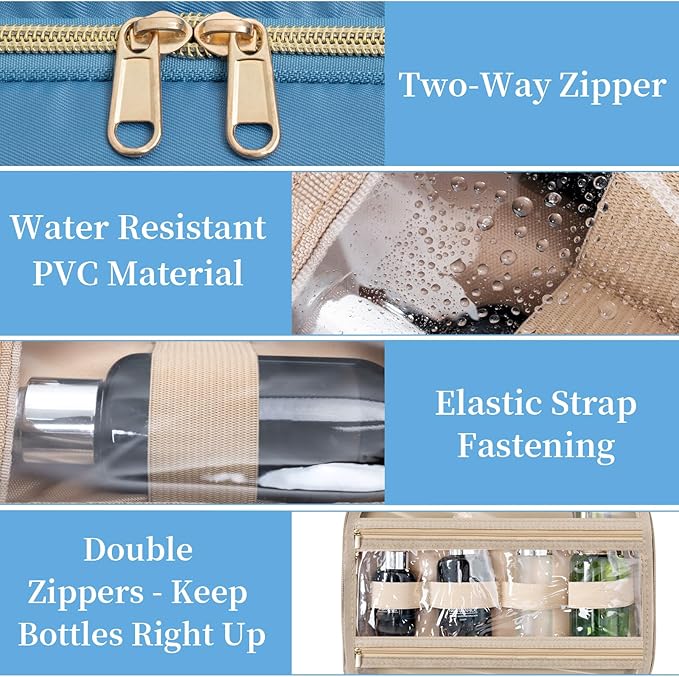 Travel Toiletry Bag for Women & Men Water Resistant Makeup Bag with Hanging Hook Portable Travel Organizer for Travel Accessories, Travel-Sized Shampoo, Toiletries (Medium-Blue)