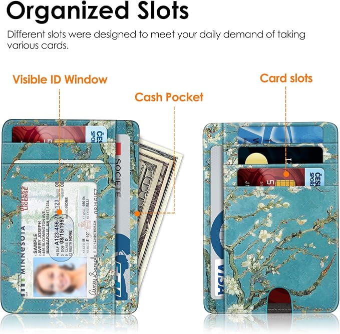 FINTIE Slim Minimalist Front Pocket Wallet, RFID Blocking Credit Card Holder Card Cases with ID Window for Men Women (Blossom)