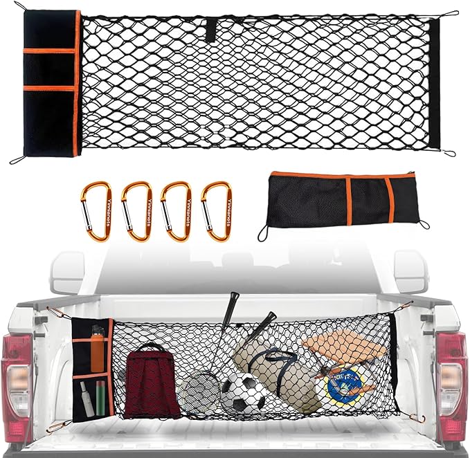 Envelope Style Truck Bed Cargo Net Compatible with 2005-2025 Toyota Tacoma,Highly Elastic Truck Cargo Net for Tacoma Accessories (Upgraded Storage Bag)