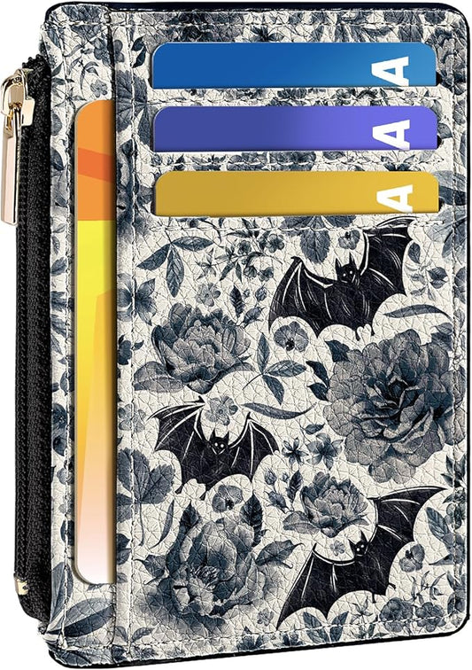 Tipmile Credit Card Holder for Women Slim Minimalist Front Pocket RFID Blocking Wallet Small Compact Card Case with ID Window, Bats