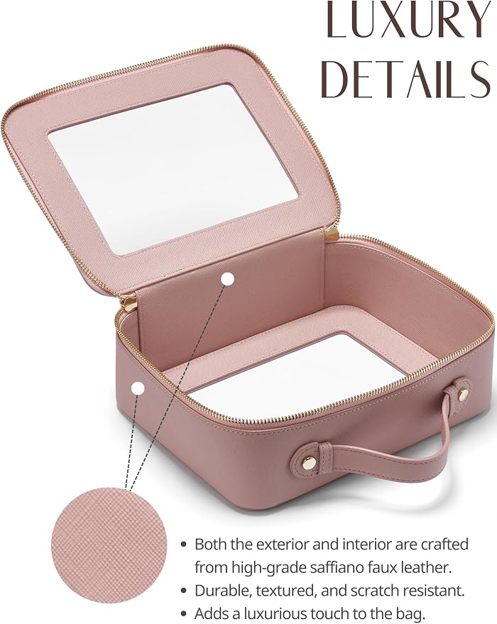Popvibe Clear Makeup Case Set Pink Toiletry Bag Travel Large Clear Cosmetic Bag with Zipper, Big Make Up Bag Organizer Women Traveling TSA Approved Transparent Bag Car for Essentials