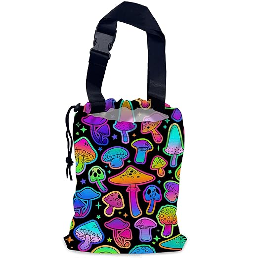 Bright Mushrooms Car Garbage Bag,Colorful Mushroom Waterproof Small Car Trash Bag Hanging Back of Seat,Drawstring Hanging Car Trash Bag with Adjustable Buckle for Car Accessories