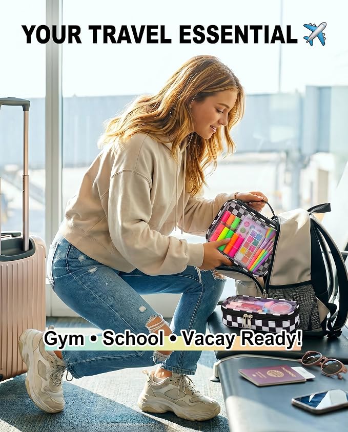 LETGO Clear Checkered TSA Approved Toiletry Bag,Diaper Bag Organizer Pouch Set,Clear Waterproof Makeup Bags with Zipper,Purse Organizer Pouches,Travel Organizer Bags for Woman and Kids
