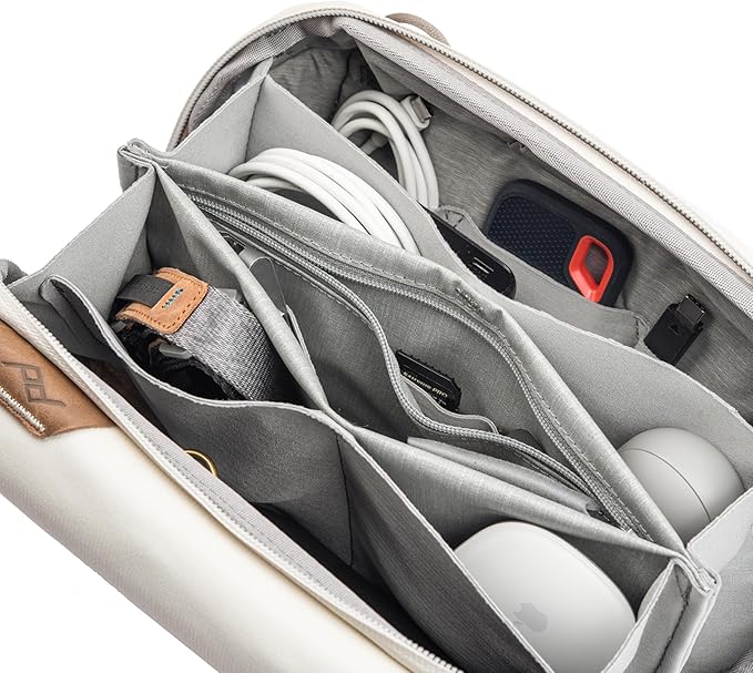 Peak Design Tech Pouch, Bone, Electronics Organizer for Travel or Everyday Carry, Origami-Style Storage, Cable Pass-Through, Weatherproof Recycled Nylon, Gear Carry Bag for Men and Women