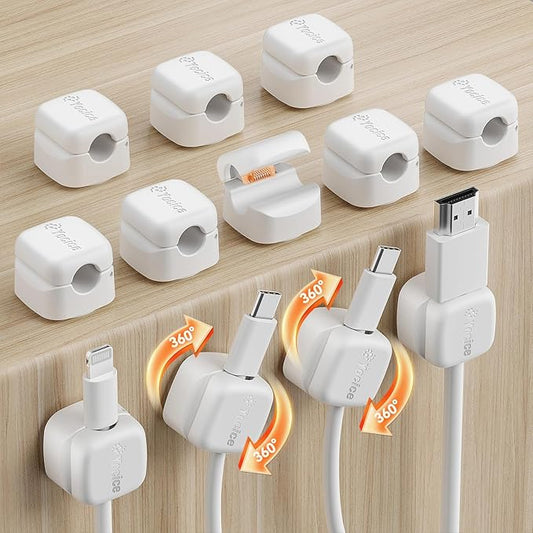 12Pack Rotatable Cord Organizer,Spring Cable Clips Desk Cable Management Cord Holder Adhesive Phone Charger Cord Clips for Home Office Car Wall Nightstand Accessories, White