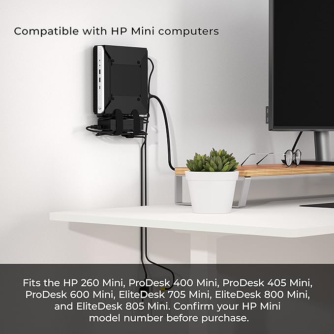 HumanCentric VESA Mount Bracket for HP Desktop Mini, ProDesk and EliteDesk - Under Desk, Wall and Arm Mounting Kit with Power Adapter Holder