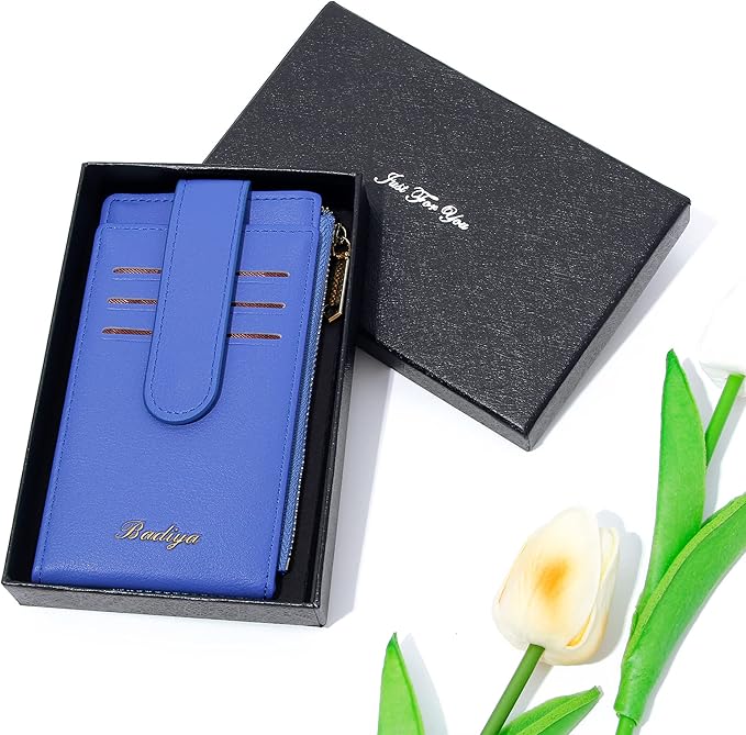 Badiya Slim Women Wallet RFID Blocking Bifold Compact 9 Card Slots Holder Wallets Soft Leather with Zipper Coin Pocket 2 ID Window