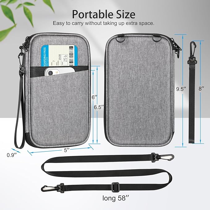 FINTIE Family Passport Holder for Travel, 6 People Big Capacity RFID Blocking Travel Document Organizer Clutch Bag with Pen Holder Keychain Credit Cards Case Cover for Women Men, Gray