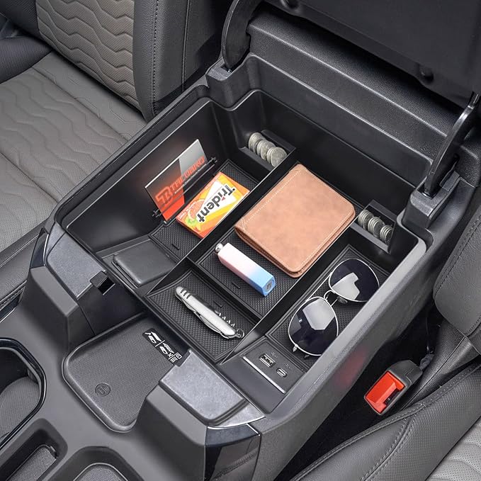 TACORBO Center Console Full Organizer Tray Compatible with Refreshed 2022-2023 2024 2025 Silverado/Sierra 1500,2024 2025 Chevy Silverado/GMC Sierra 2500HD 3500HD,Front Bucket Seats Only