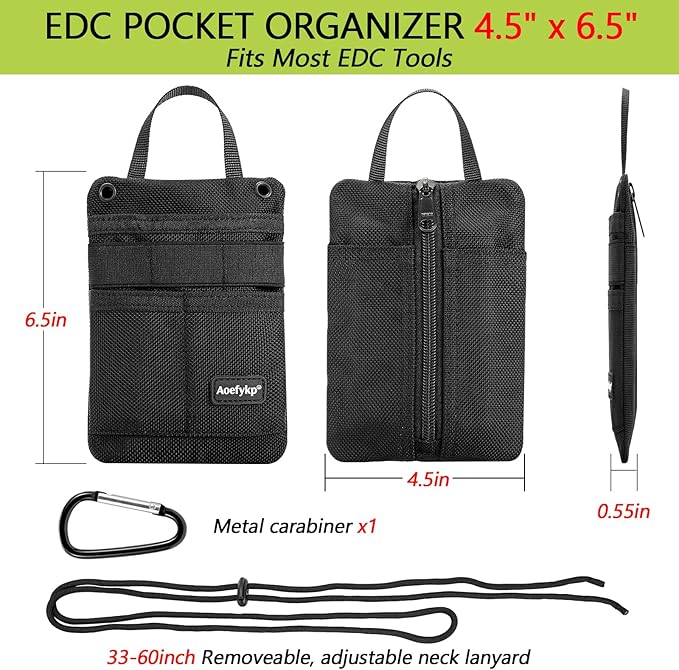 Pocket Organizer, EDC Pouch for Men, Removable Adjustable EDC Bag, Durable Compact Small Tool Pouch Holds Your Flashlight, Pocket Knife, Pen, Notebook, Multitool and EDC Gear